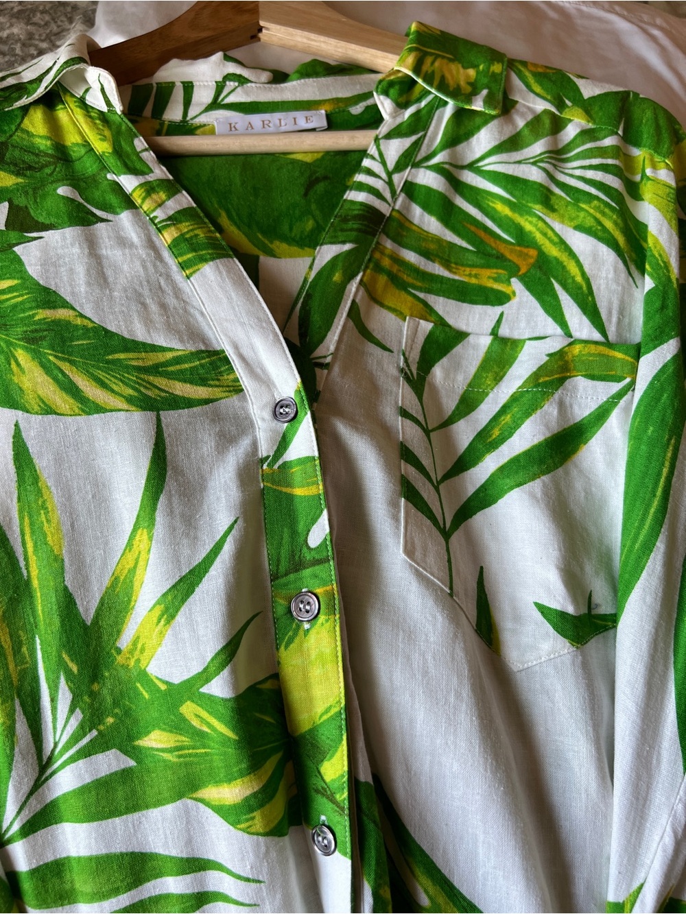 Karlie Palm Leaf Linen Tie Waist Dress -Medium - Picture 9 of 9